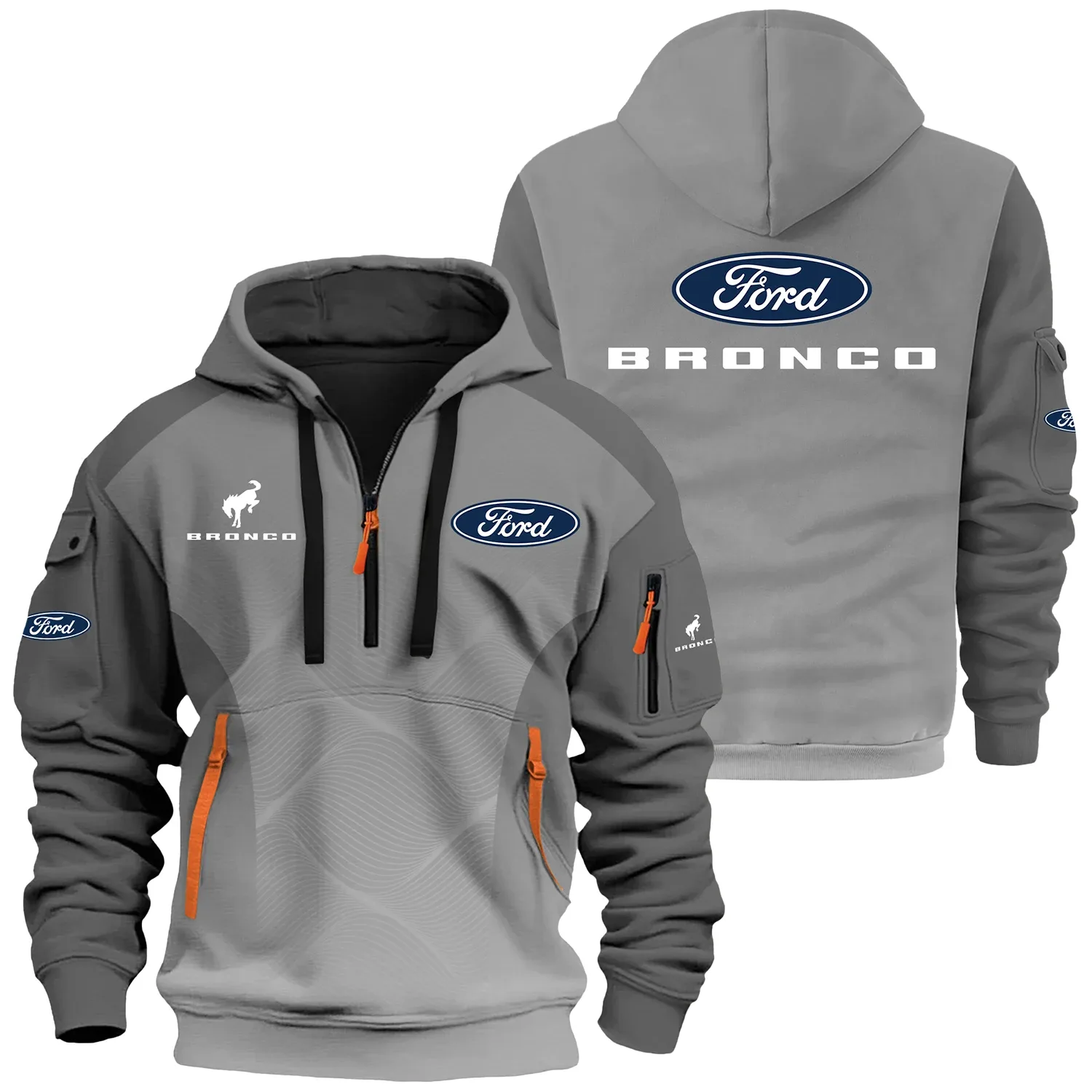 Ford Bronco Exclusive Logo Half Zipper Hoodie CARNHHZ110605FFBZ – Ford Bronco Hoodie