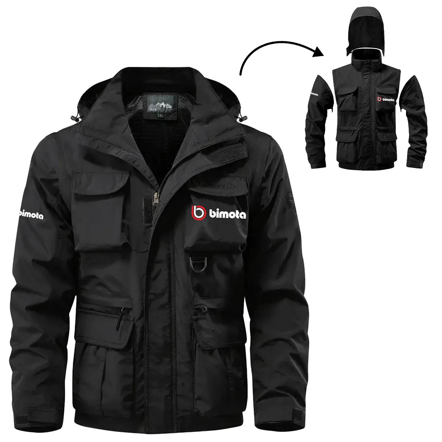 Bimota Exclusive Logo Waterproof Multi Pocket Jacket Detachable Hood and Sleeves OSMTB2MPJ12BIZ – Bimota Jacket Bimota Exclusive Logo Waterproof Multi Pocket Jacket Detachable Hood and Sleeves OSMTB2MPJ12BIZ – Bimota Jacket