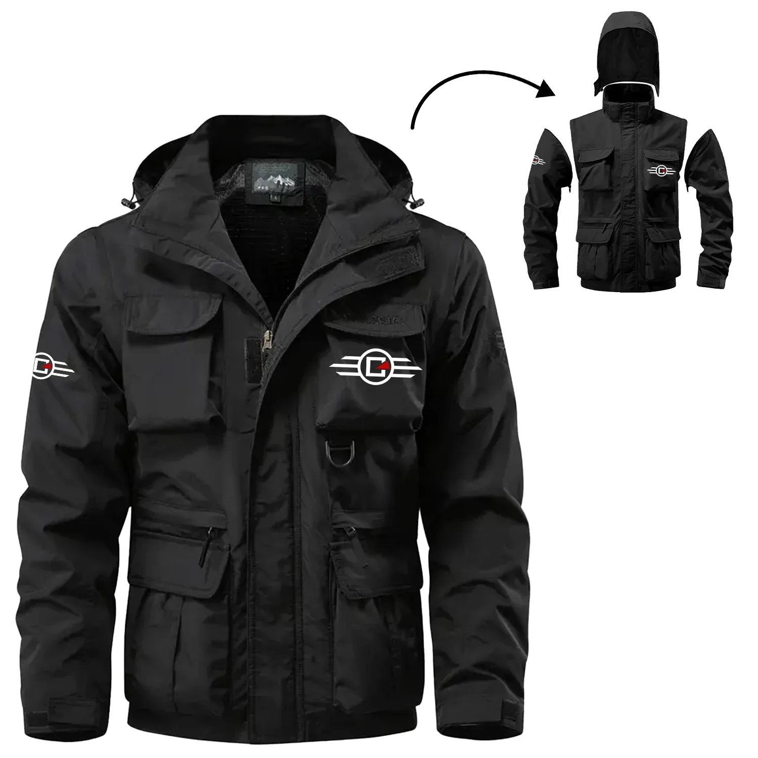 Confederate Motors Exclusive Logo Waterproof Multi Pocket Jacket Detachable Hood and Sleeves OSMTB2MPJ12CMZ – Confederate Motors Jacket Confederate Motors Exclusive Logo Waterproof Multi Pocket Jacket Detachable Hood and Sleeves OSMTB2MPJ12CMZ – Confederate Motors Jacket