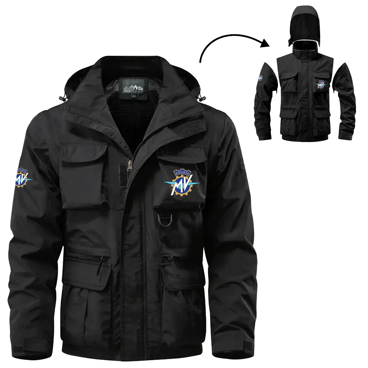 MV Agusta Exclusive Logo Waterproof Multi Pocket Jacket Detachable Hood and Sleeves OSMTB2MPJ12MAZ – MV Agusta Jacket