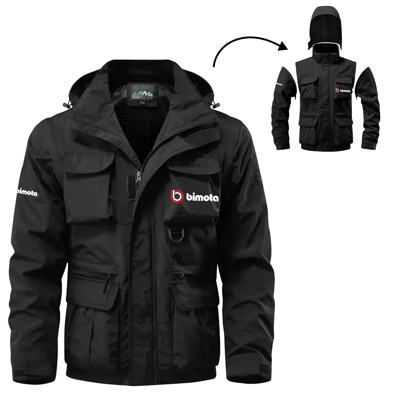 Bimota Exclusive Logo Waterproof Multi Pocket Jacket Detachable Hood and Sleeves OSMTBMPJ2905BIZ – Bimota Jacket