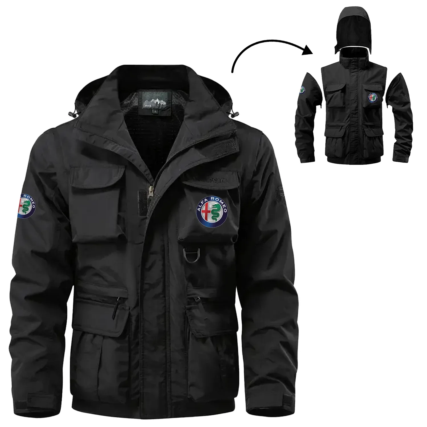 Alfa Romeo Exclusive Logo Waterproof Multi Pocket Jacket Detachable Hood and Sleeves OUFA2MPJ0819AFZ – Alfa Romeo Jacket Alfa Romeo Exclusive Logo Waterproof Multi Pocket Jacket Detachable Hood and Sleeves OUFA2MPJ0819AFZ – Alfa Romeo Jacket