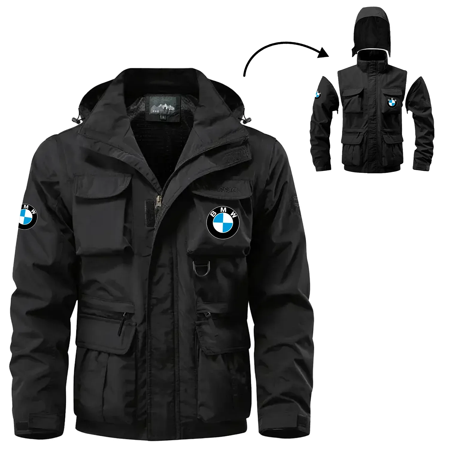 BMW Exclusive Logo Waterproof Multi Pocket Jacket Detachable Hood and Sleeves OUFA2MPJ0819BMWZ – BMW Jacket