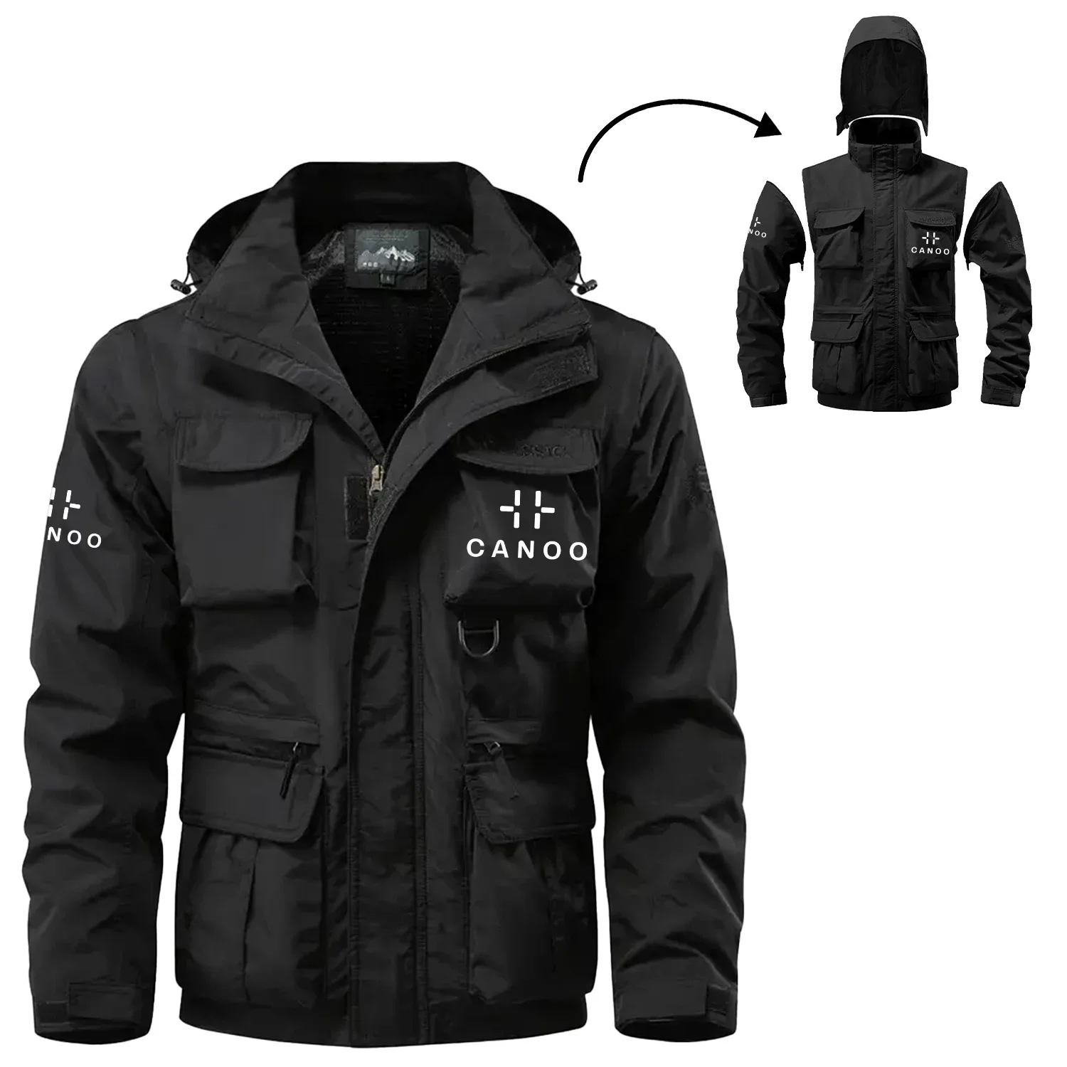 Canoo Exclusive Logo Waterproof Multi Pocket Jacket Detachable Hood and Sleeves OUFA2MPJ0819CNZ – Canoo Jacket