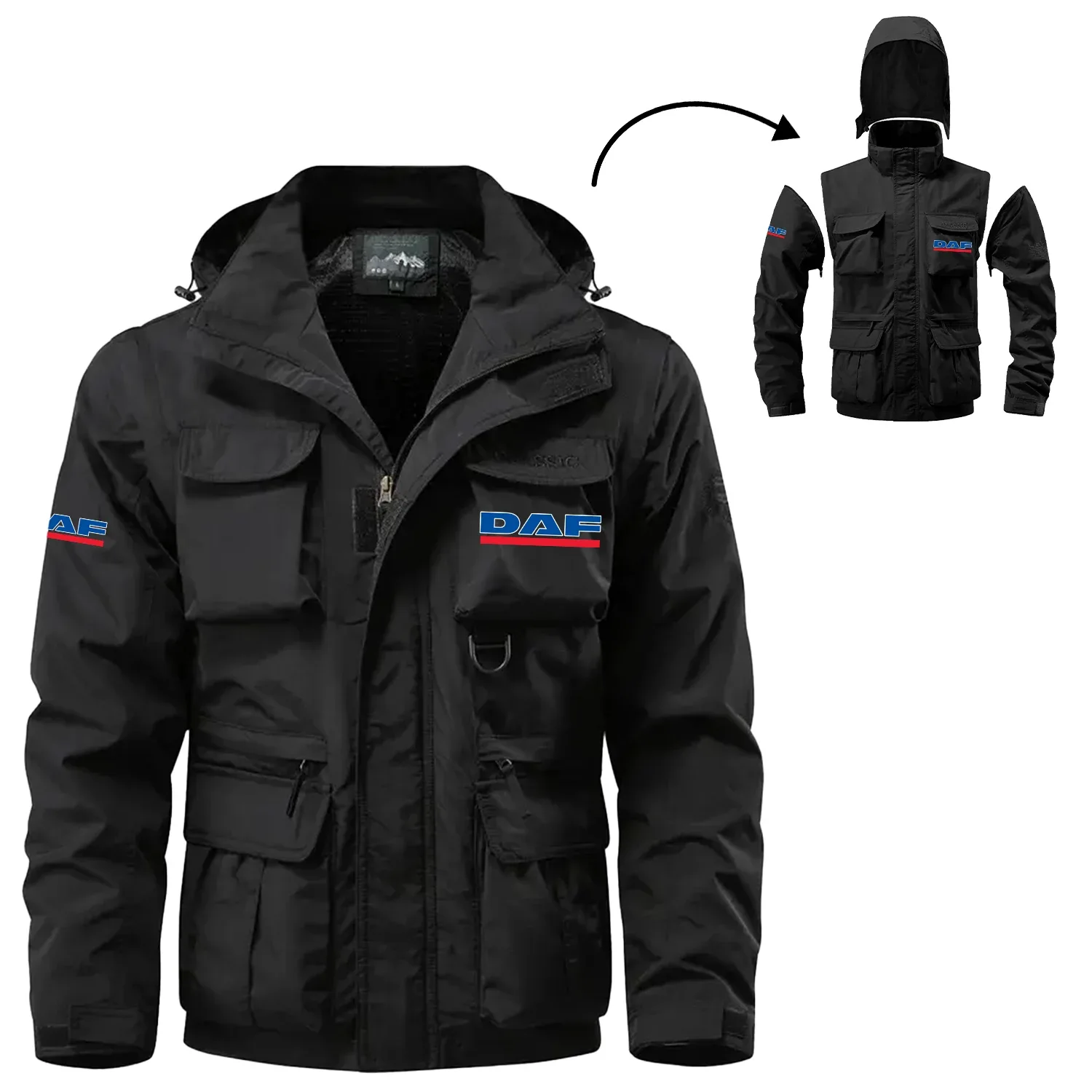 DAF Trucks Exclusive Logo Waterproof Multi Pocket Jacket Detachable Hood and Sleeves OUFA2MPJ0819DAZ – DAF Trucks Jacket