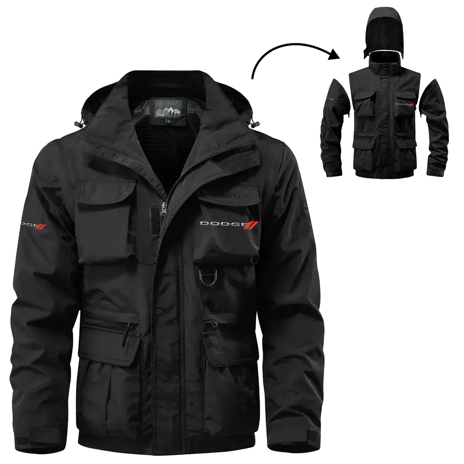 Dodge Exclusive Logo Waterproof Multi Pocket Jacket Detachable Hood and Sleeves OUFA2MPJ0819DDZ – Dodge Jacket