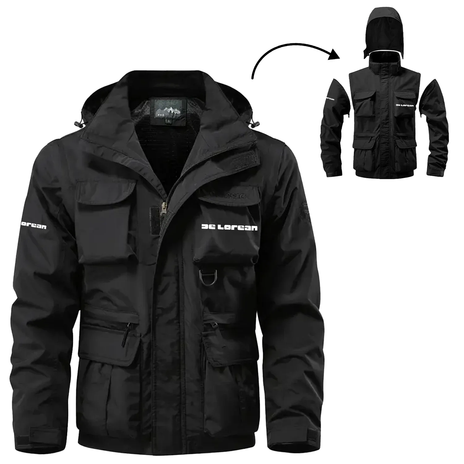 DeLorean Exclusive Logo Waterproof Multi Pocket Jacket Detachable Hood and Sleeves OUFA2MPJ0819DLZ – DeLorean Jacket DeLorean Exclusive Logo Waterproof Multi Pocket Jacket Detachable Hood and Sleeves OUFA2MPJ0819DLZ – DeLorean Jacket