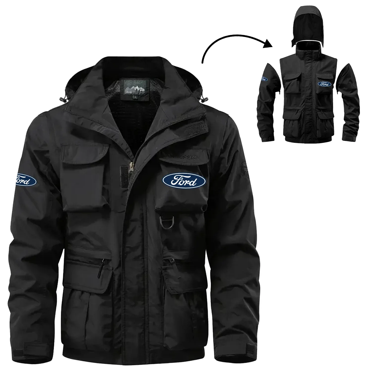 Ford Exclusive Logo Waterproof Multi Pocket Jacket Detachable Hood and Sleeves OUFA2MPJ0819F1Z – Ford Jacket Ford Exclusive Logo Waterproof Multi Pocket Jacket Detachable Hood and Sleeves OUFA2MPJ0819F1Z – Ford Jacket