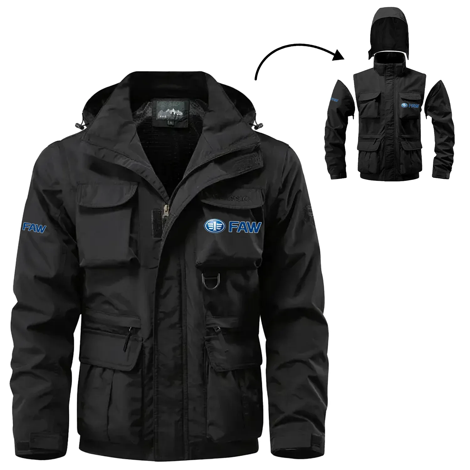 FAW Exclusive Logo Waterproof Multi Pocket Jacket Detachable Hood and Sleeves OUFA2MPJ0819FAZ – FAW Jacket