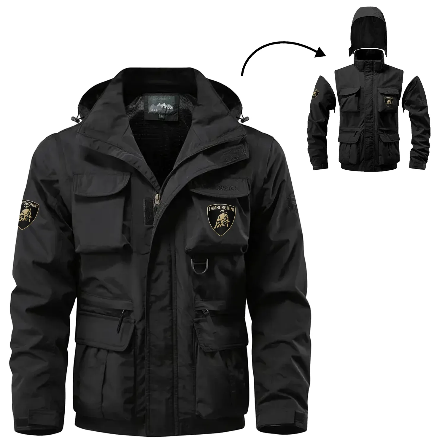 Lamborghini Exclusive Logo Waterproof Multi Pocket Jacket Detachable Hood and Sleeves OUFA2MPJ0819LBGZ – Lamborghini Jacket Lamborghini Exclusive Logo Waterproof Multi Pocket Jacket Detachable Hood and Sleeves OUFA2MPJ0819LBGZ – Lamborghini Jacket