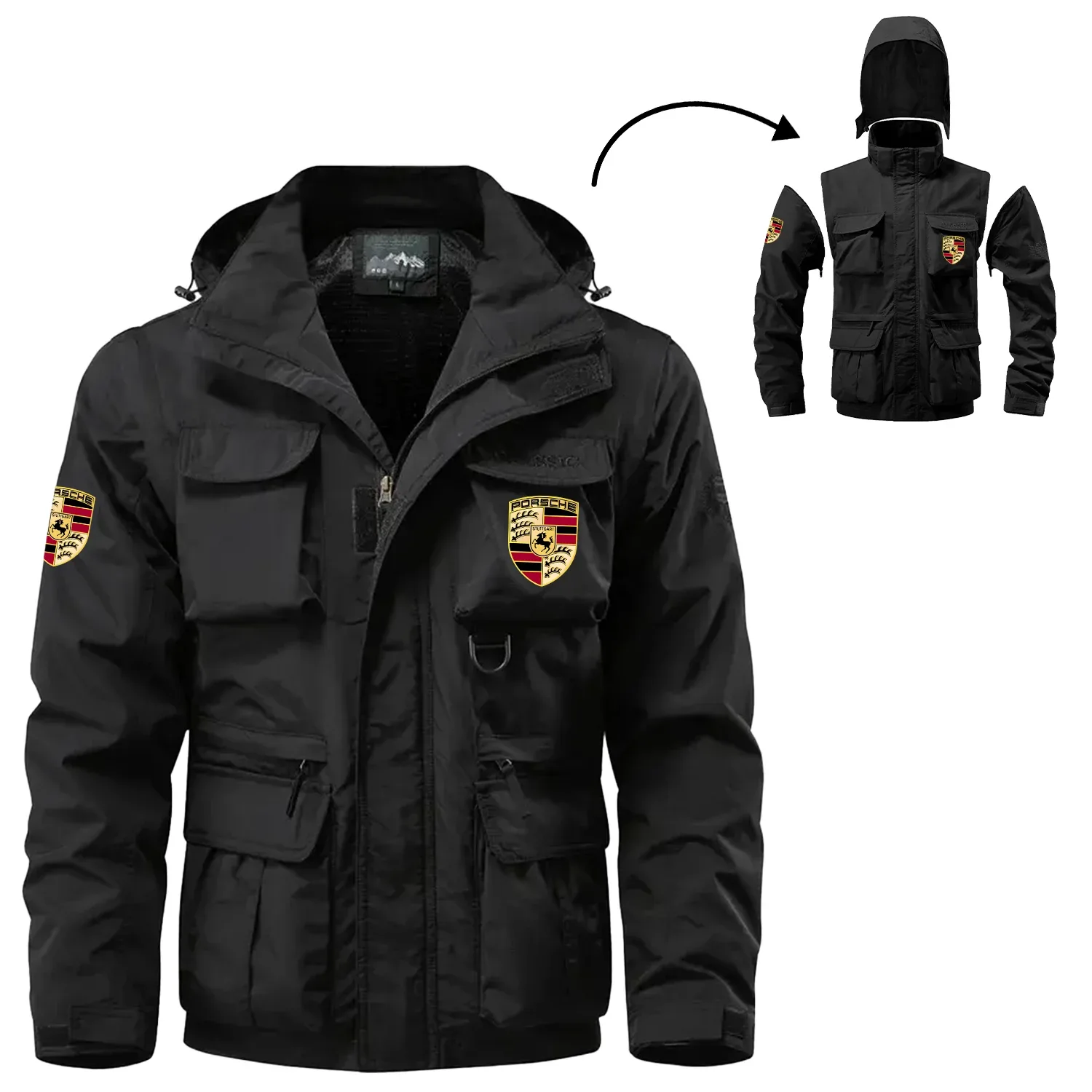 Porsche Exclusive Logo Waterproof Multi Pocket Jacket Detachable Hood and Sleeves OUFA2MPJ0819POSZ – Porsche Jacket