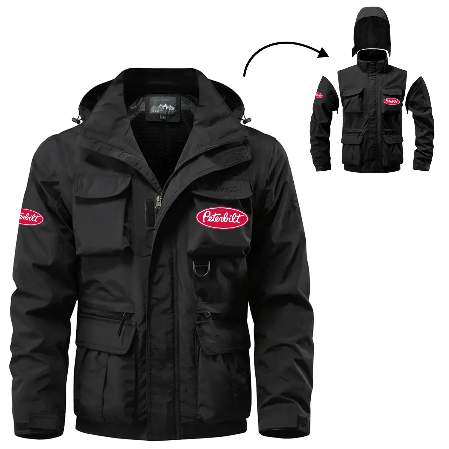 Peterbilt Exclusive Logo Waterproof Multi Pocket Jacket Detachable Hood and Sleeves OUFA2MPJ0819PTZ – Peterbilt Jacket