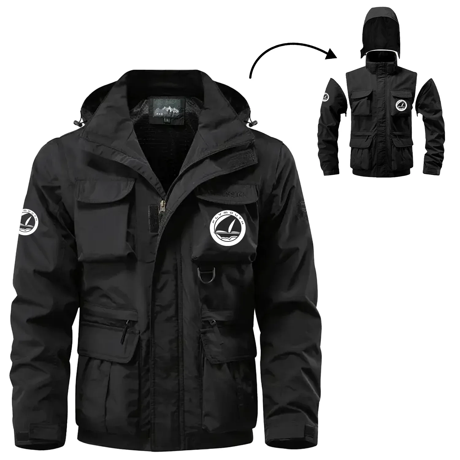 Plymouth Exclusive Logo Waterproof Multi Pocket Jacket Detachable Hood and Sleeves OUFA2MPJ0819PYZ – Plymouth Jacket