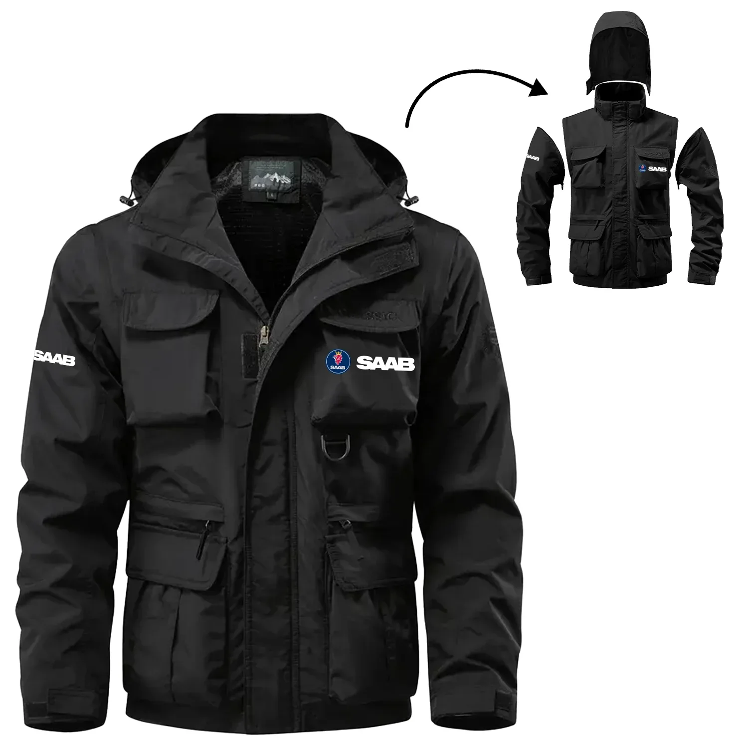 Saab Exclusive Logo Waterproof Multi Pocket Jacket Detachable Hood and Sleeves OUFA2MPJ0819SBZ – Saab Jacket
