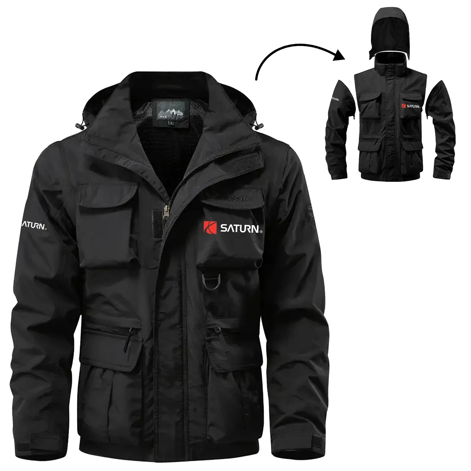 Saturn Exclusive Logo Waterproof Multi Pocket Jacket Detachable Hood and Sleeves OUFA2MPJ0819SRZ – Saturn Jacket