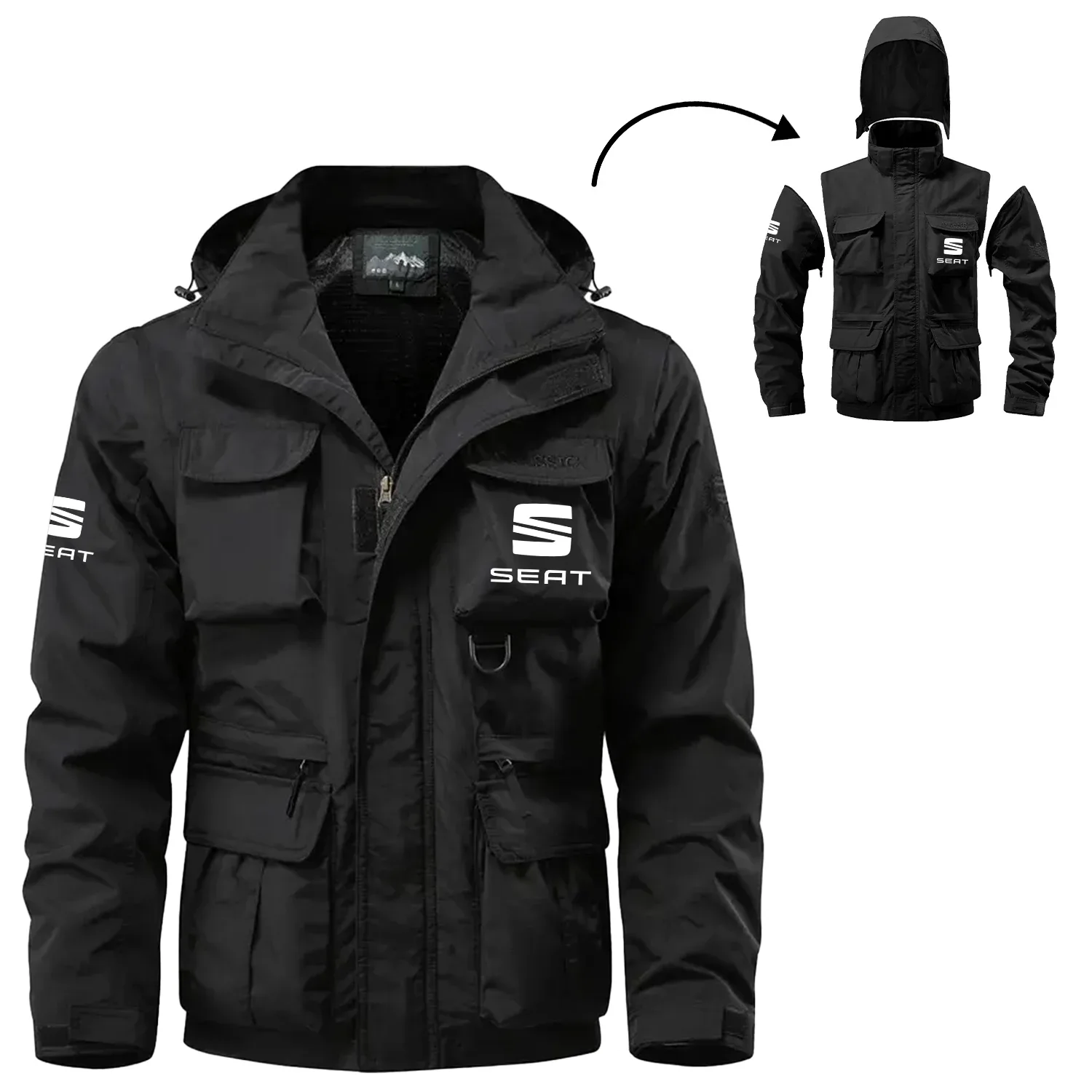 SEAT Cars Exclusive Logo Waterproof Multi Pocket Jacket Detachable Hood and Sleeves OUFAMPJ2905SETZ – SEAT Cars Jacket SEAT Cars Exclusive Logo Waterproof Multi Pocket Jacket Detachable Hood and Sleeves OUFAMPJ2905SETZ – SEAT Cars Jacket