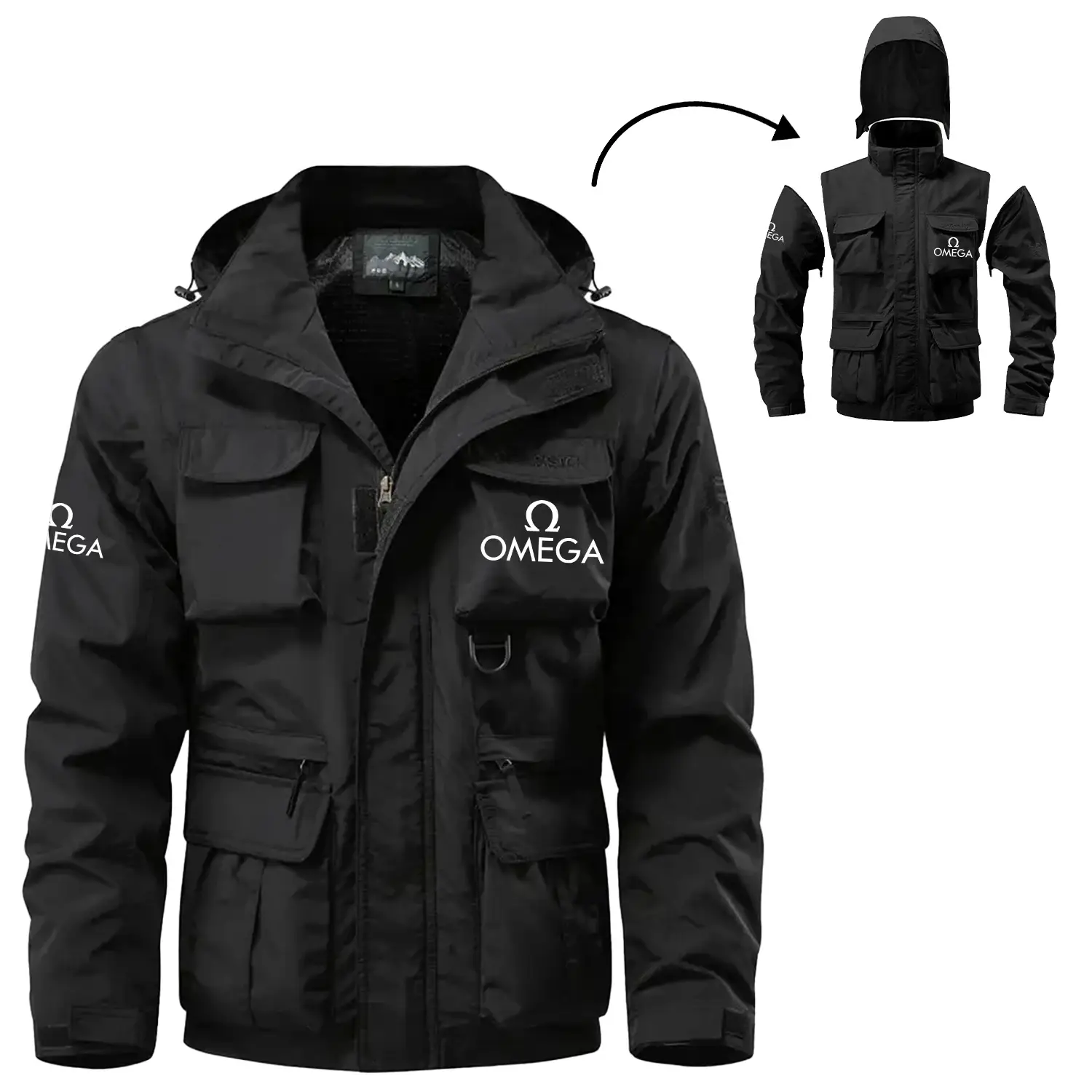 Omega Exclusive Logo Waterproof Multi Pocket Jacket Detachable Hood and Sleeves OUWCMPJ0805OMZ – Omega Jacket Omega Exclusive Logo Waterproof Multi Pocket Jacket Detachable Hood and Sleeves OUWCMPJ0805OMZ – Omega Jacket
