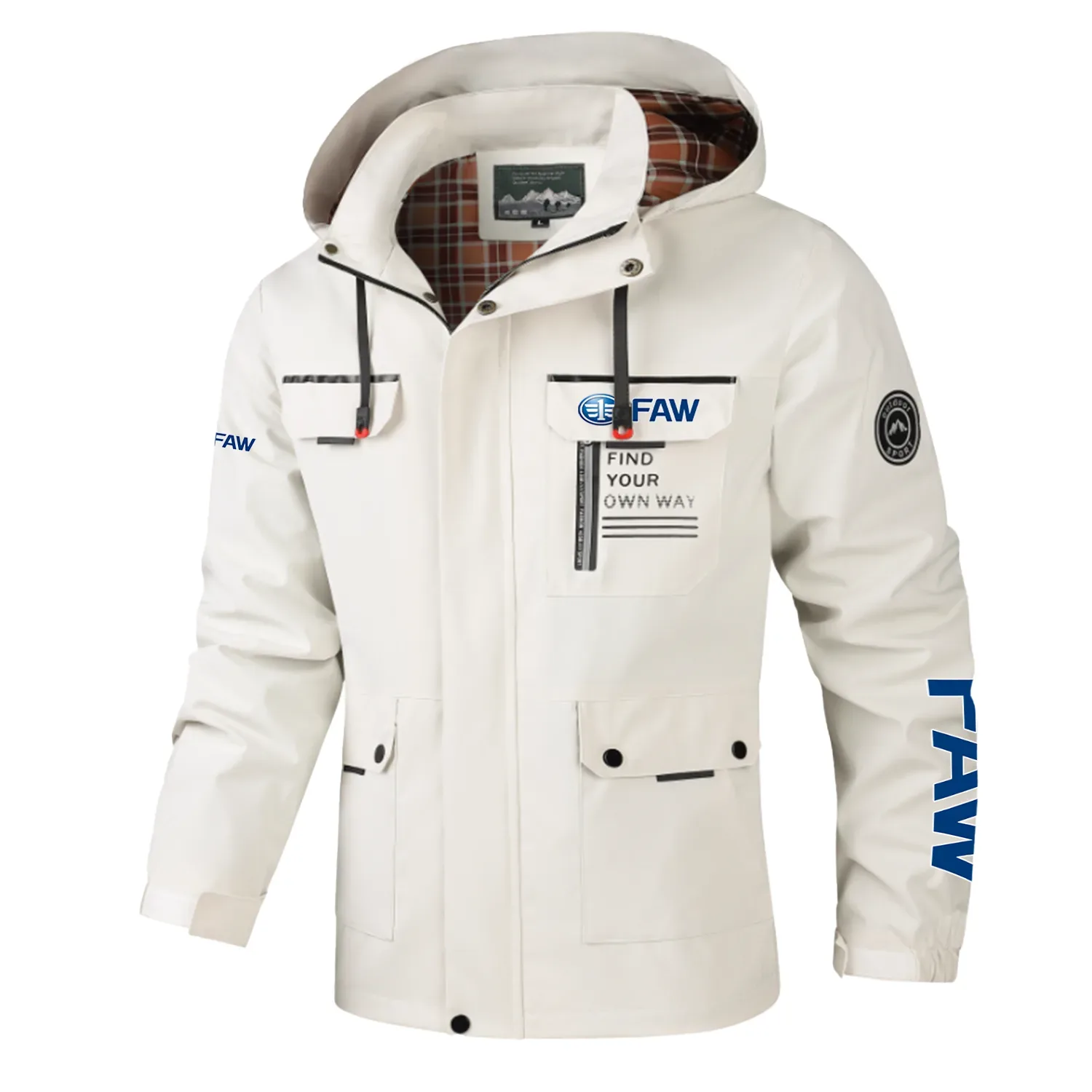 FAW Exclusive Logo Multi-Pocket Windbreaker Jacket, Waterproof, Detachable Hood Coat OUFASJ0819FAZ – FAW Gift