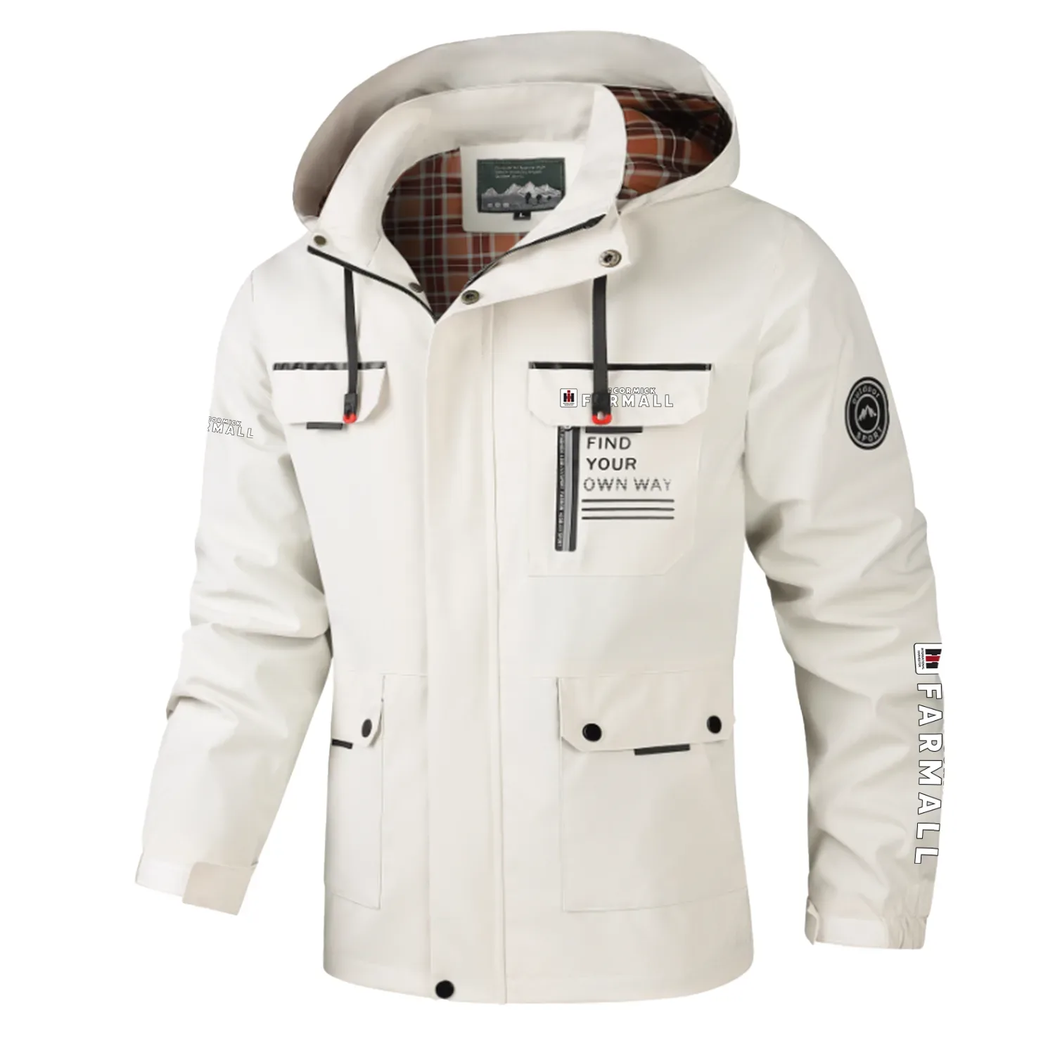 Farmall Exclusive Logo Multi-Pocket Windbreaker Jacket, Waterproof, Detachable Hood Coat OUFASJ0819FRZ – Farmall Gift