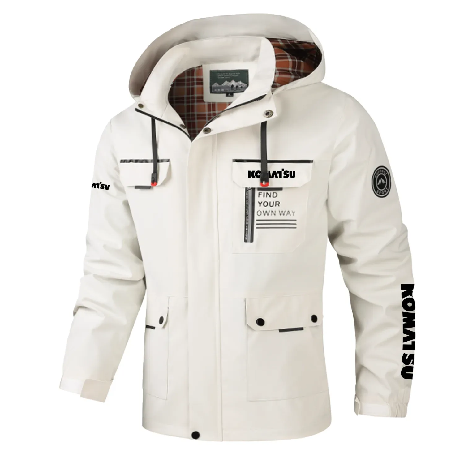 Komatsu Exclusive Logo Multi-Pocket Windbreaker Jacket, Waterproof, Detachable Hood Coat OUFASJ0819KSZ – Komatsu Gift