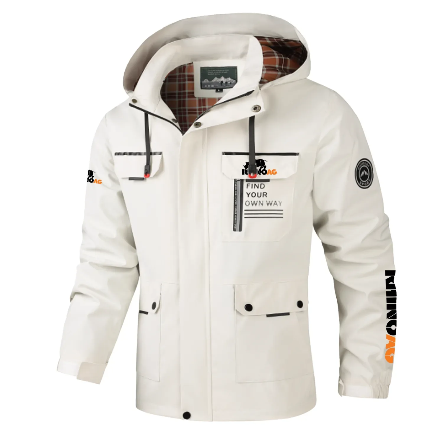 RhinoAg Exclusive Logo Multi-Pocket Windbreaker Jacket, Waterproof, Detachable Hood Coat OUFASJ0819RAZ – RhinoAg Gift
