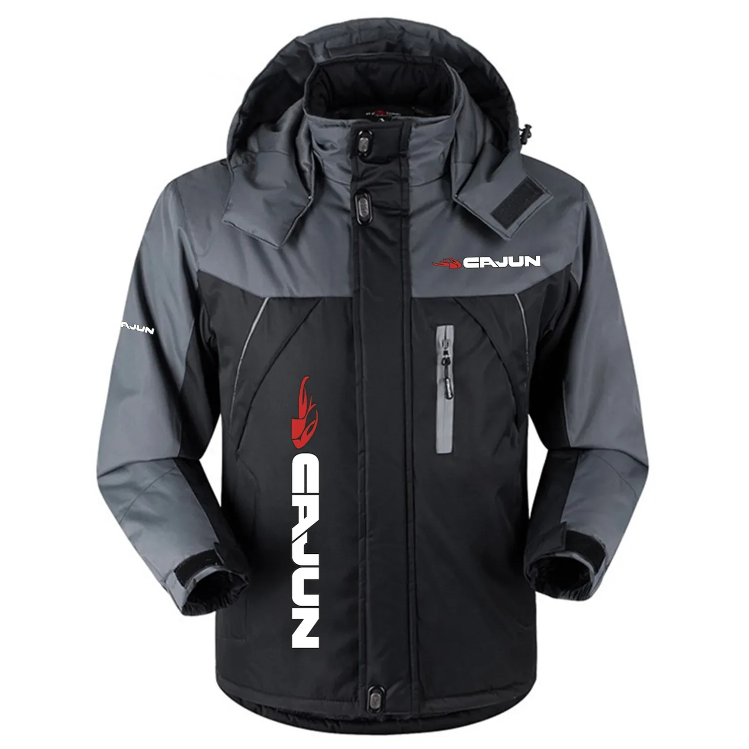 Cajun Exclusive Logo Outdoor Charging Suit Slim Fit Plush Waterproof Windproof Jacket Detachable Hood HCPDPCS1409CJZ – Cajun Gift