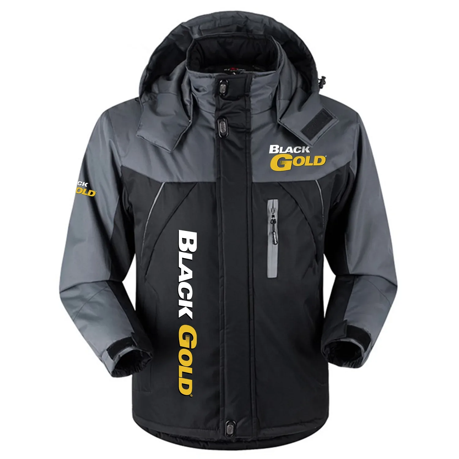 Black Gold Sights Exclusive Logo Outdoor Charging Suit Slim Fit Plush Waterproof Windproof Jacket Detachable Hood OUHUPCS0815BDZ – Black Gold Sights Jacket