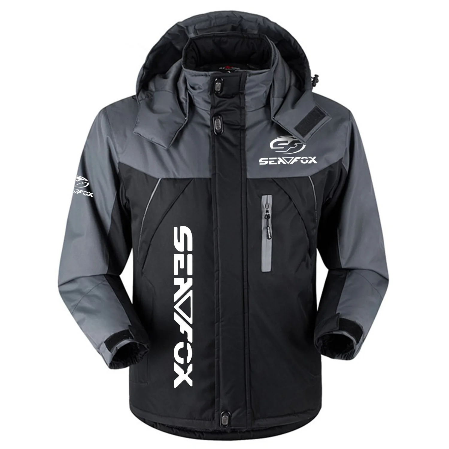 Sea Fox Exclusive Logo Outdoor Charging Suit Slim Fit Plush Waterproof Windproof Jacket Detachable Hood TTPDPCS2409SFZ – Sea Fox Jacket