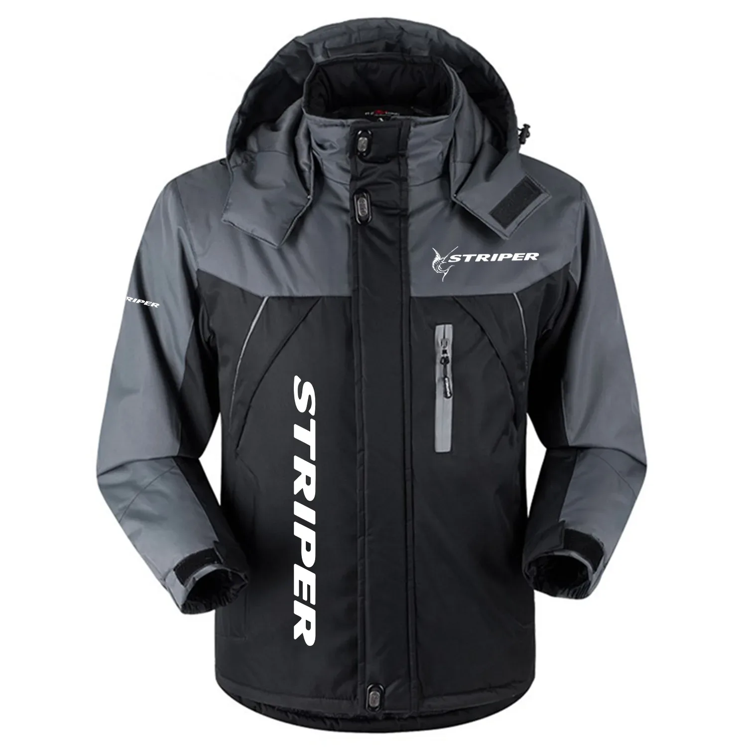Striper Exclusive Logo Outdoor Charging Suit Slim Fit Plush Waterproof Windproof Jacket Detachable Hood TTPDPCS2409SPEZ – Striper Jacket